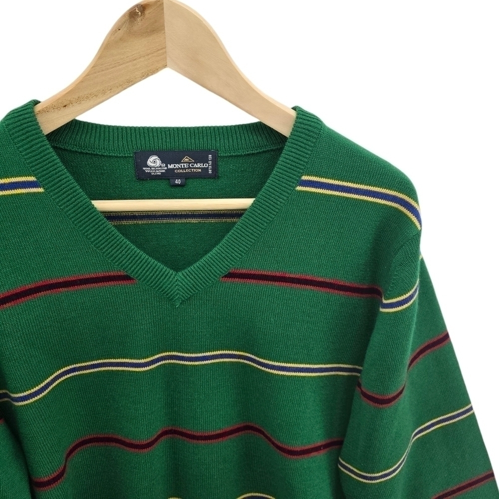 Monte Carlo Woolmark Blend Merino Wool Acrylic V-Neck Sweater Men's Medium Yacht